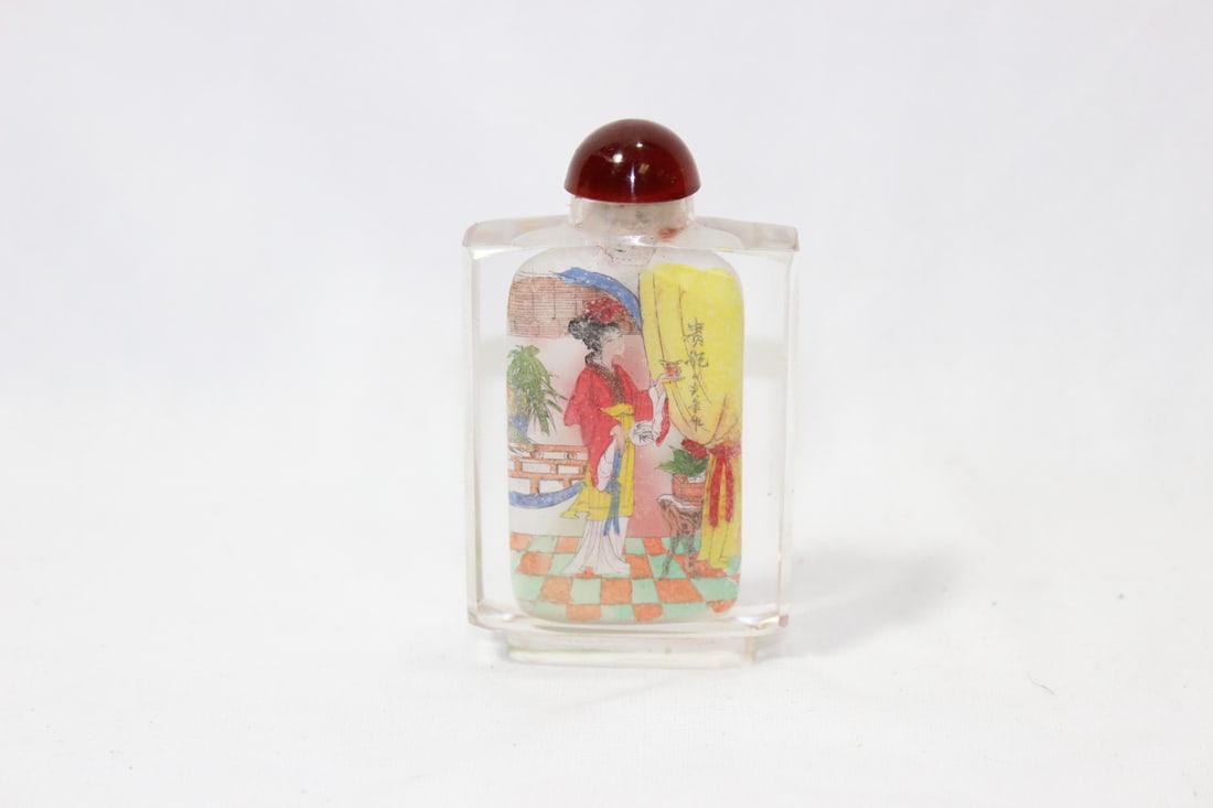 An Inside Painting Crystal or Glass Snuff Bottle: 3 1/8" tall