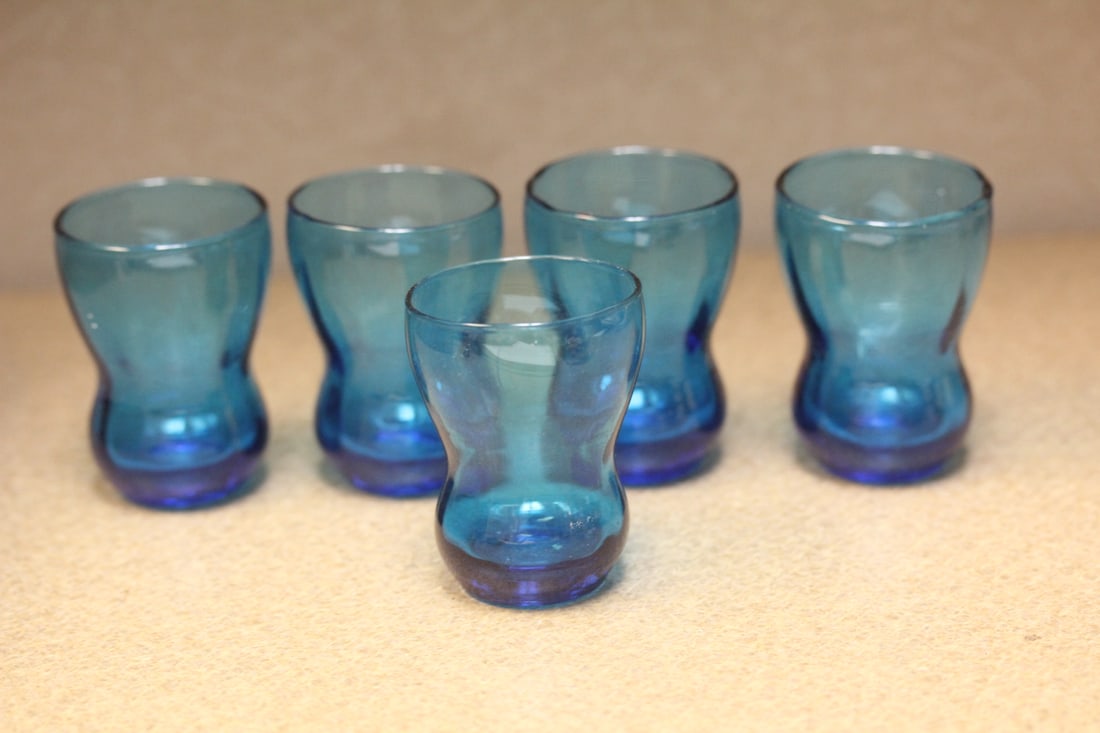 Set of 5 Miniature Cobalt Blue Glasses: each: 2 1/4" tall