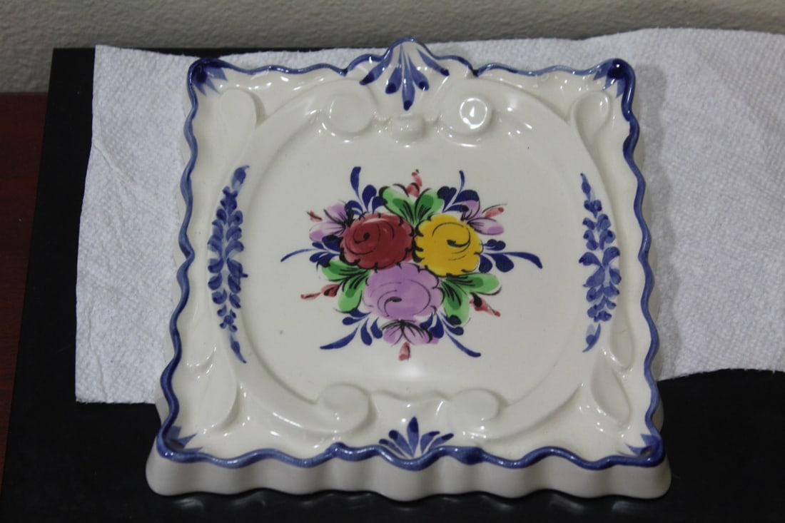 A Portugese Alcobach Ceramic Hanging Plaque: 6 3/4" square