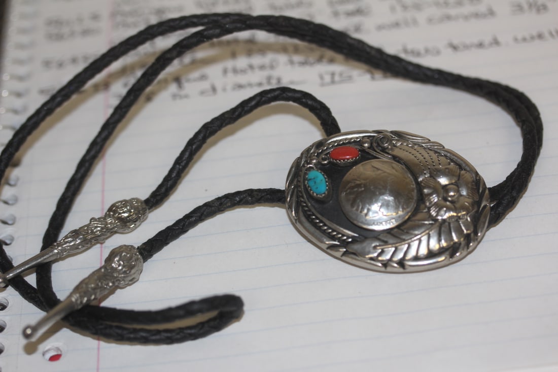 Native American Bolo Tie: Buffalo nickel with turquoise