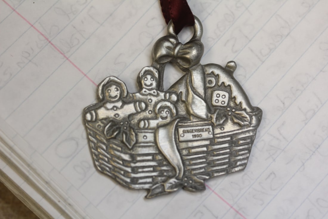 Ginger Bread Pewter Basket Pendant: as shown