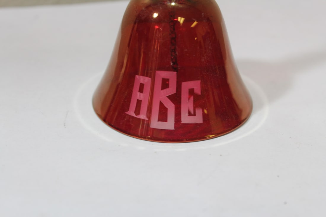 An Etched Ruby Red Glass Bell - 2