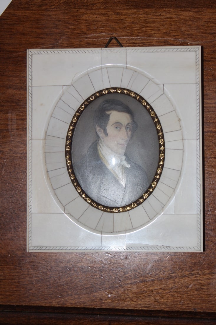 Handpainted Portrait of a Gentlemen on B o n e: 5 3/4" x 5"