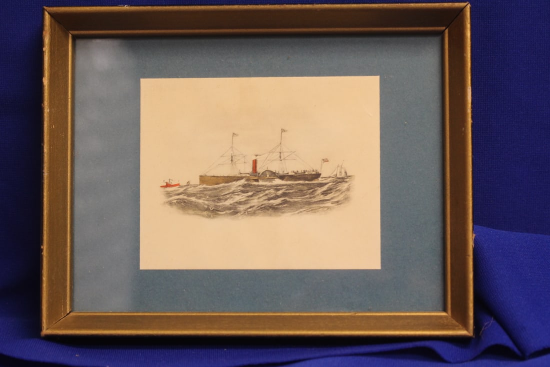 A Vintage Framed Litograph of a Clipper Ship: overall= 8 7/8" x 6 7/8"