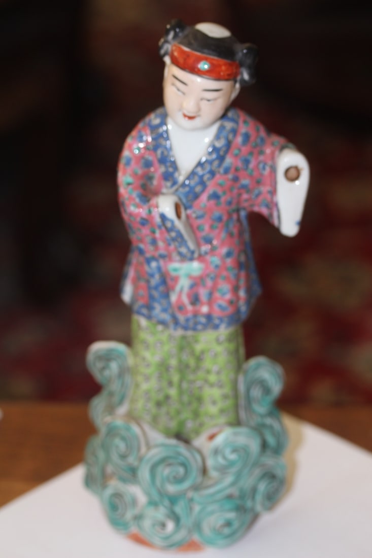 Antique Chinese Famille Rose Figurine: please note: missing hands - marked China - with makers mark on bottom - 9 7/8" tall
