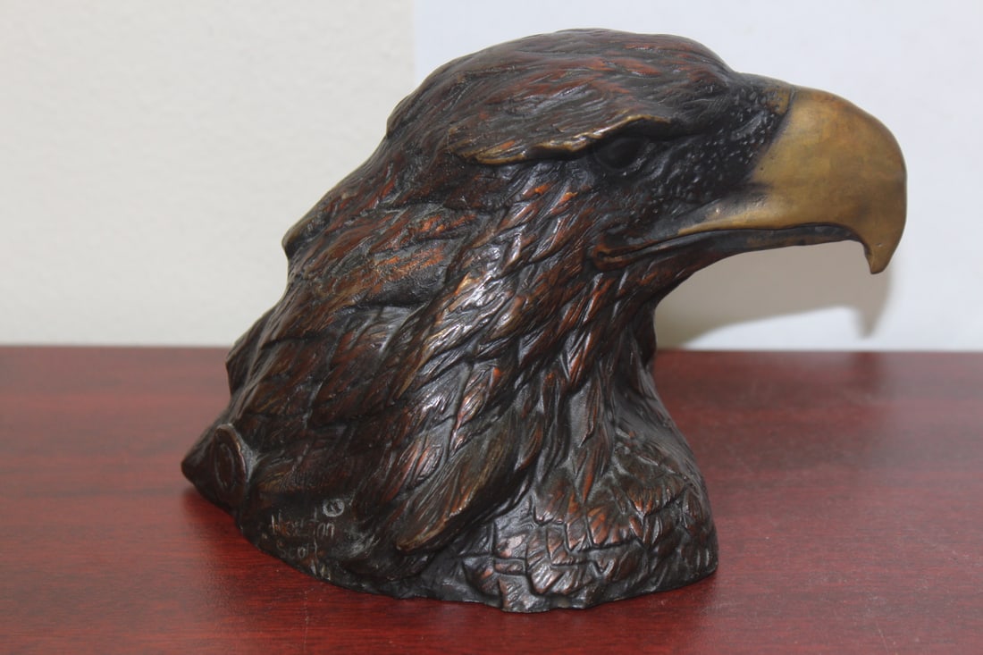 A Signed Vintage Hudson Scott Bronze Eagle Head: 4 3/4" tall