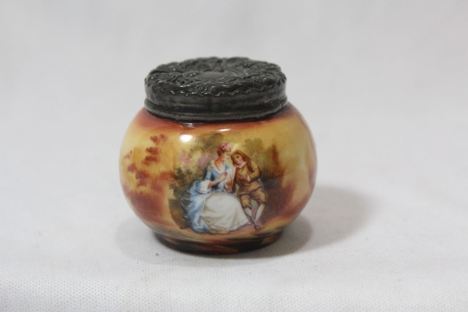 A Handpainted Sterling Top Porcelain Trinket Box (1 of 4)