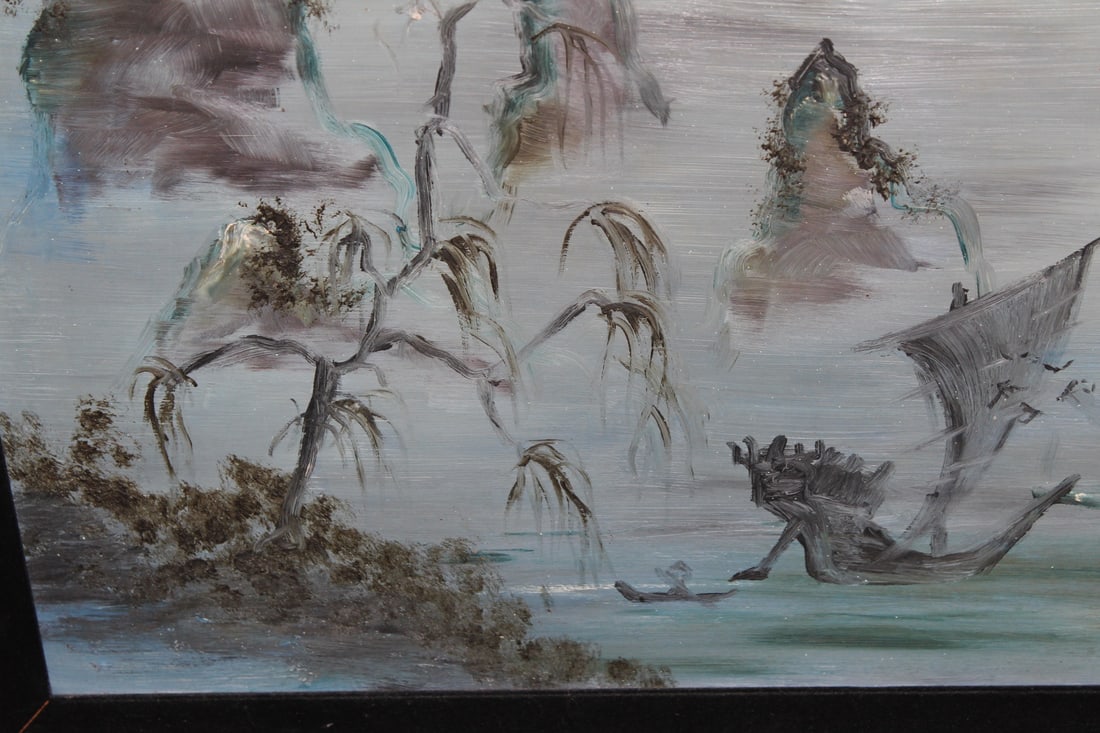 A Signed Chinese Oil on Board Painting - 5