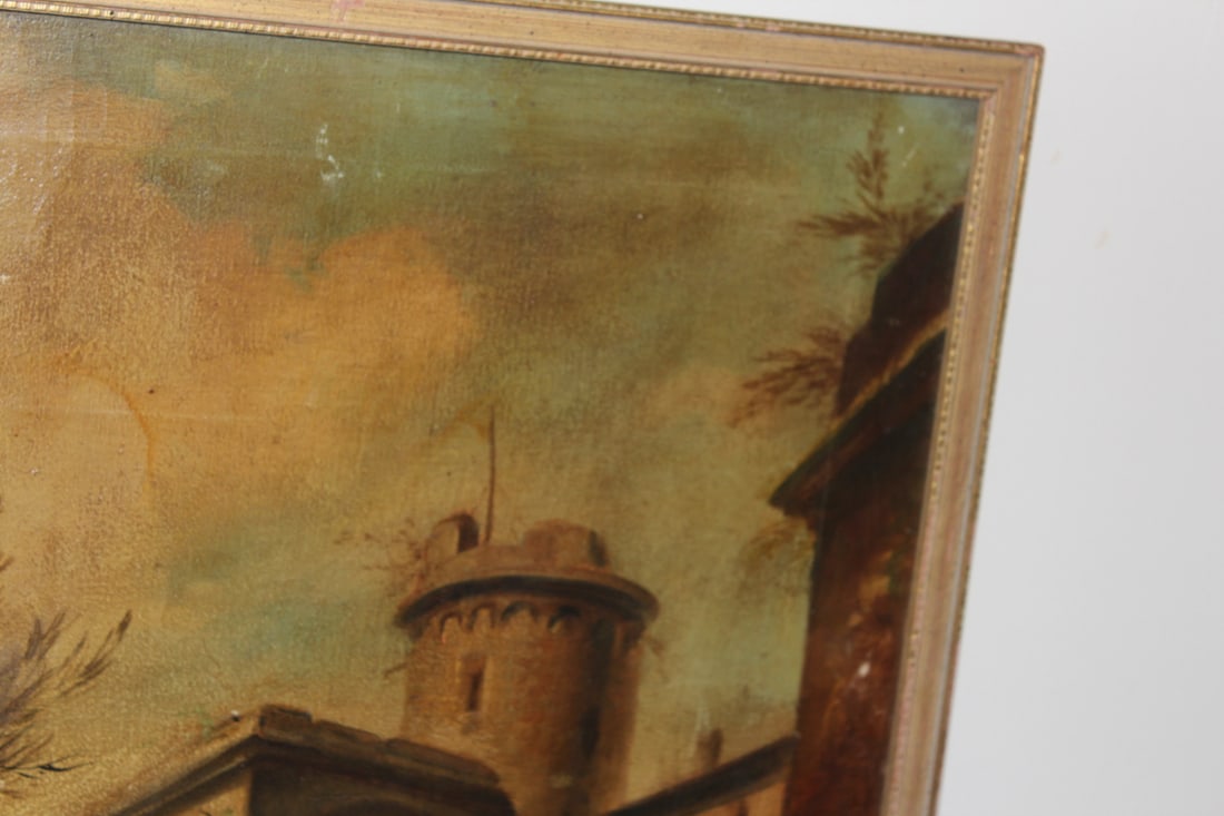 An Antique/Vintage Oil on Canvas of a Building - 4