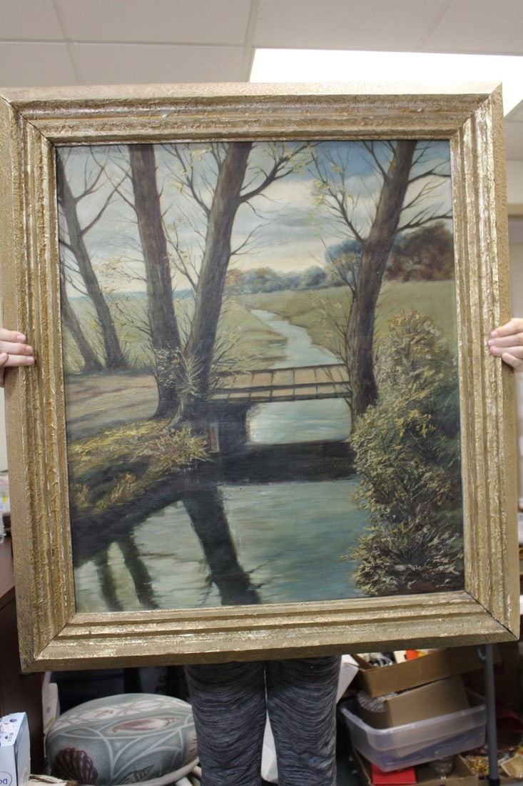 An Antique/Vintage Oil on Canvas of a Building: signed - American/German artist: Willy Kochler - framed - overall= 30 1/2" x 34 1/2" 