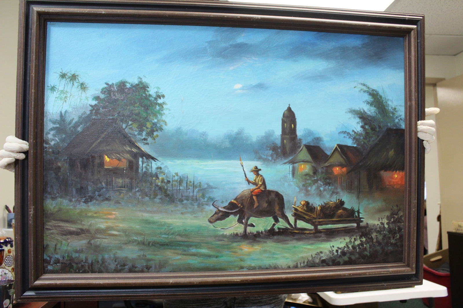 Oil on Canvas of Oriental Scene: signed by artist, but cannot decifer who the artist was - overall= 41" x 29" 