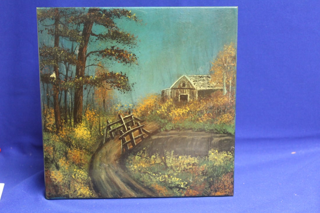 An Oil Painting on Chair: unsigned - 11" x 11" x 7 3/4"