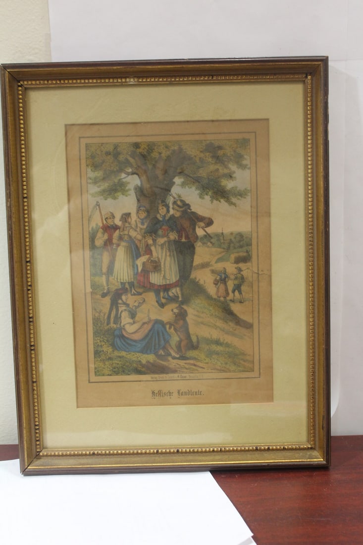 An Antique German Engraving: most likely 19th century - overall= 15 1/2" x 12" - please note: torn as shown