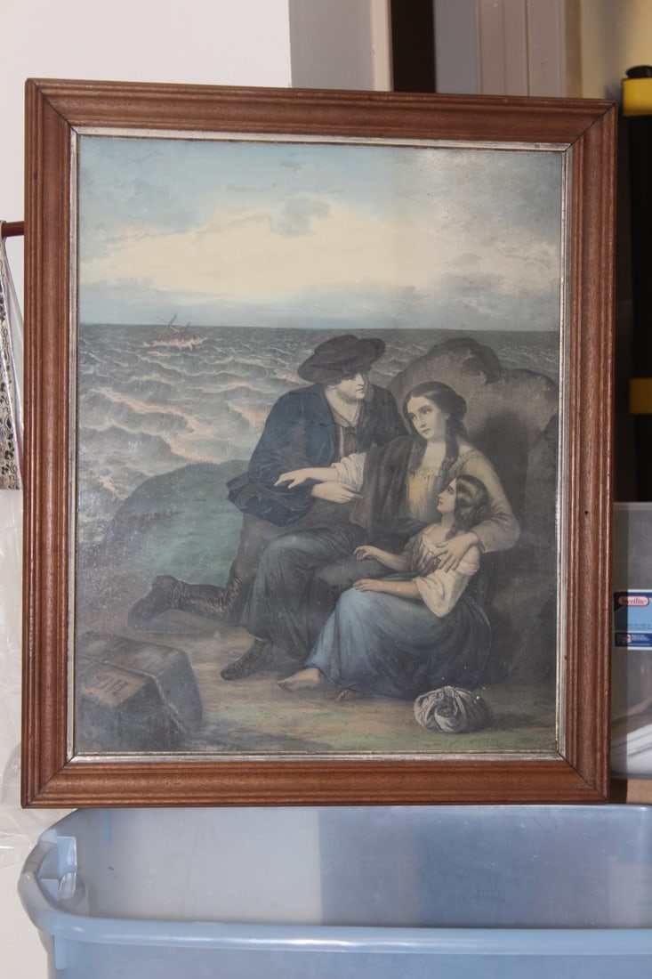 Antique Framed Print "Ship Wreck": most likely early 20th century - overall: 24 3/8" x 20 1/4" 