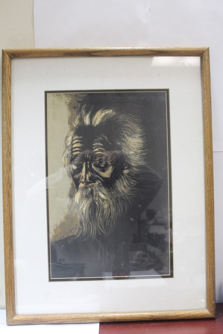 A Signed Old Man: Framed - overall= 25" x 19" 