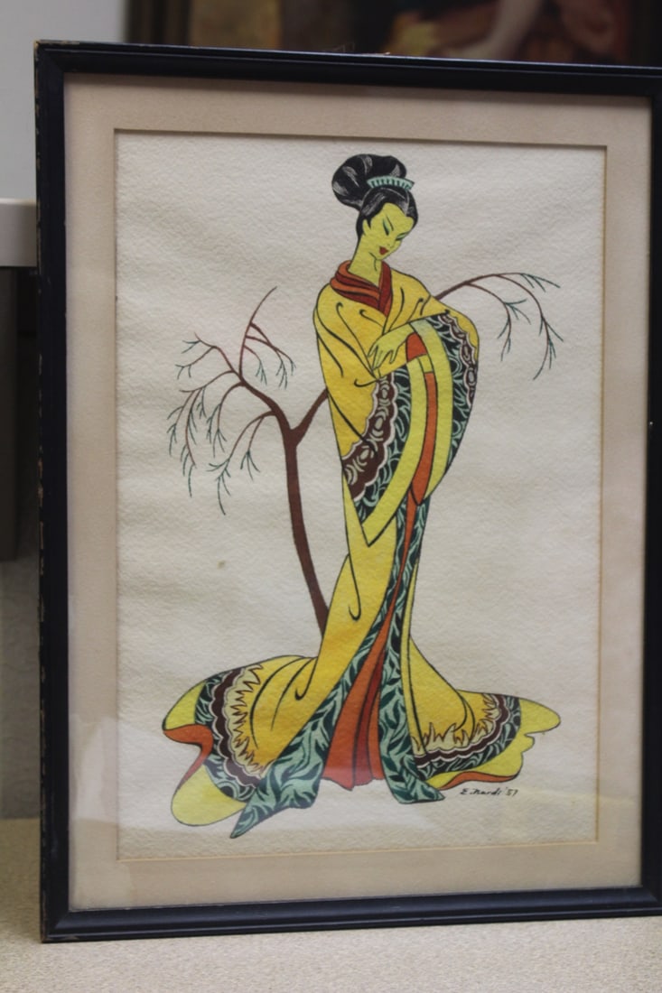 Signed E.Nardi Oriental Watercolour: framed - dated 1957 - overall= 15 3/4" x 11 5/8"