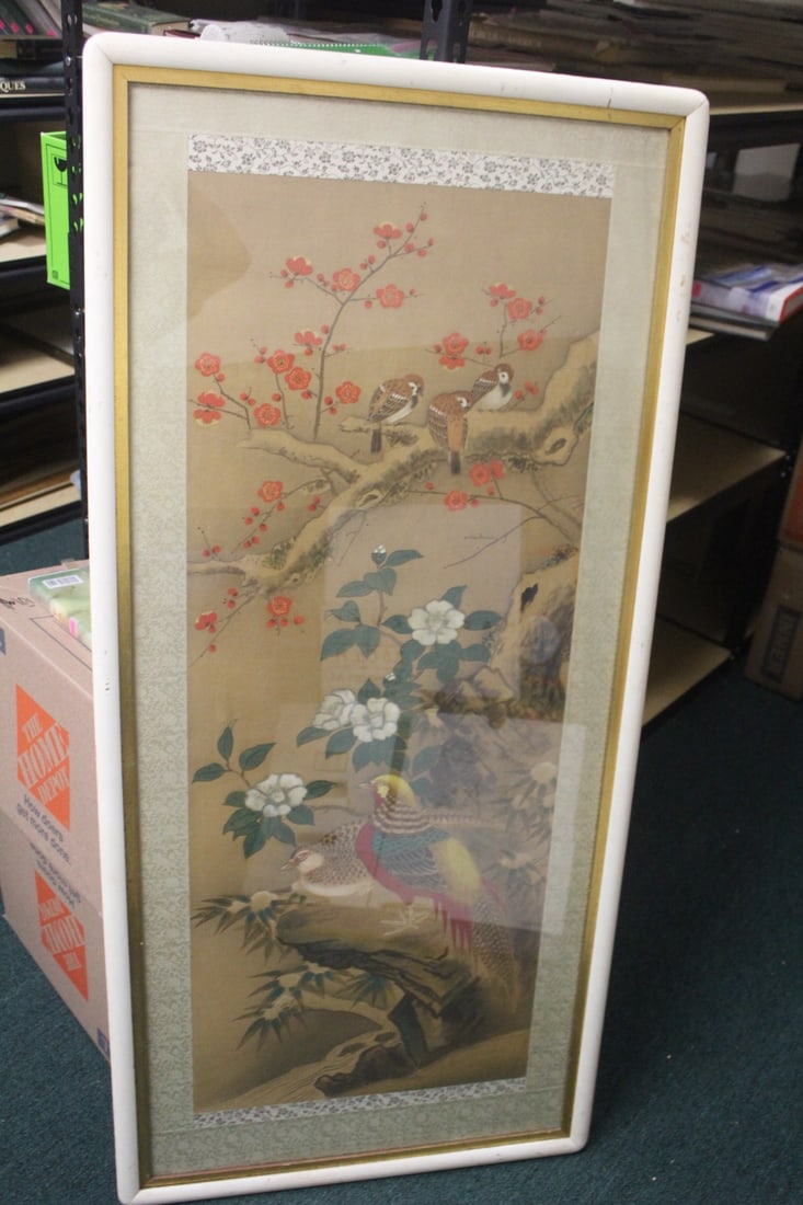 Chinese Pastel/Watercolour: signed and framed - overall= 51" x 23 5/8"