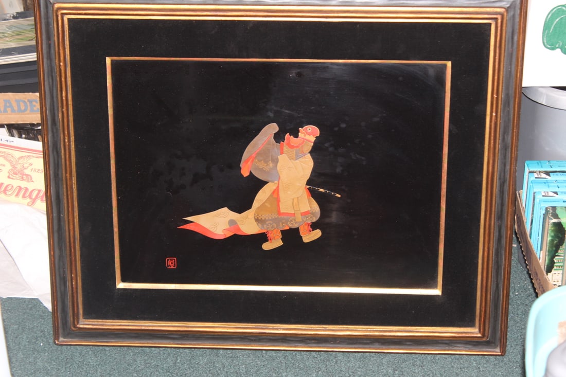 Signed Japanese Lacquer Painting: overall= 28" x 22 3/4" 