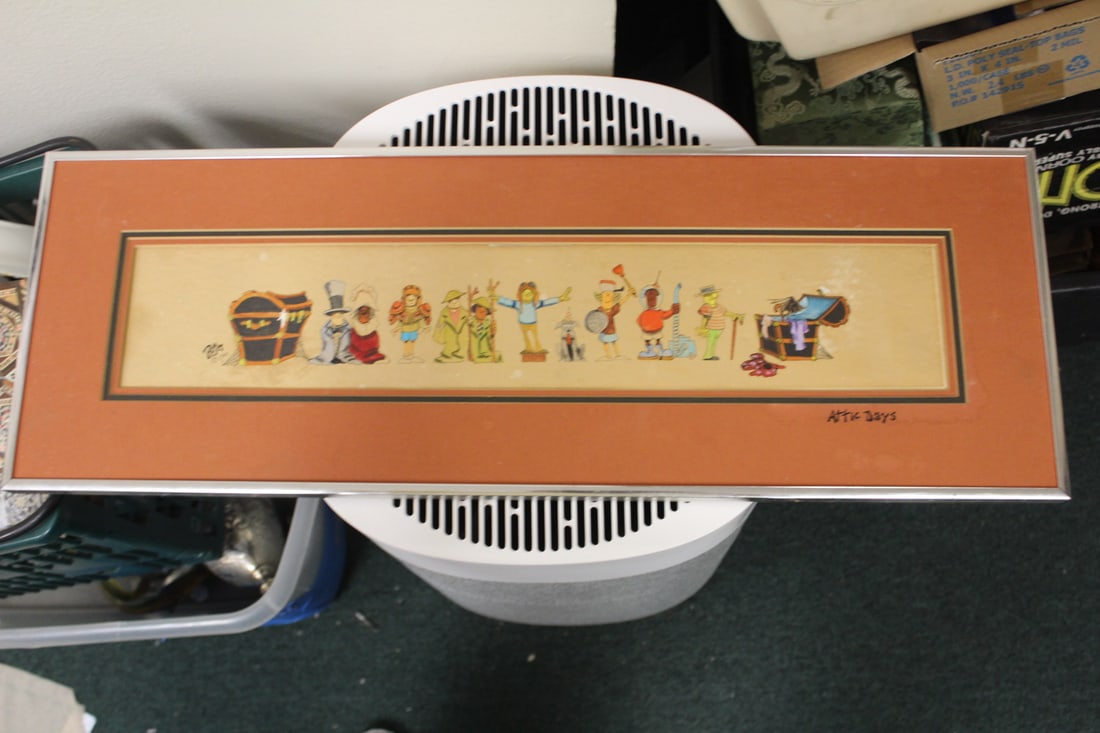 Framed Artwork: by Peter - some information on back of the artwork - 26" x 9 1/4" in overall 