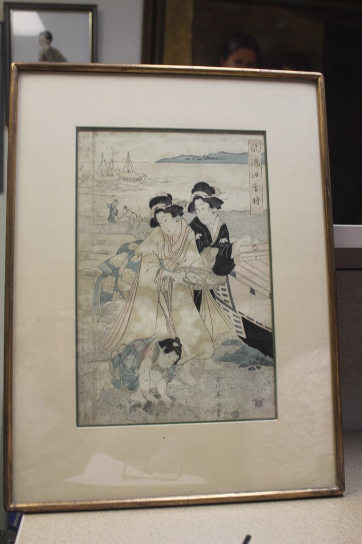 Antique Woodblock Print by Eisen: 1800's - overall= 21" x 15 3/4" 