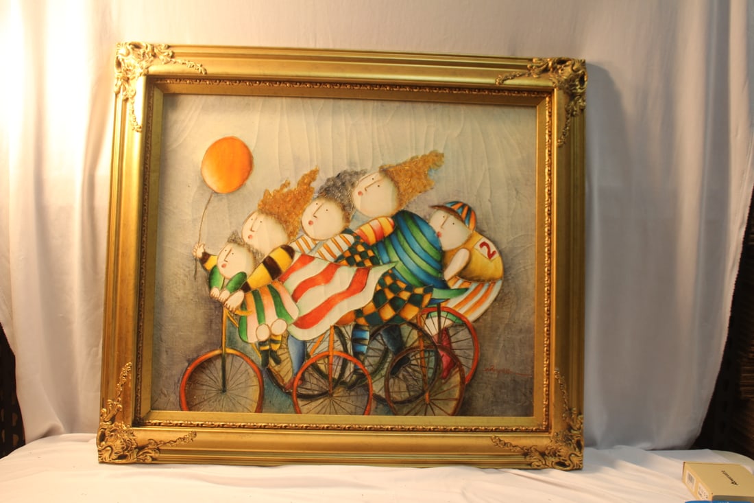 An Oil on Canvas Pallett Knife Painting: framed - overall= 26" x 30" 