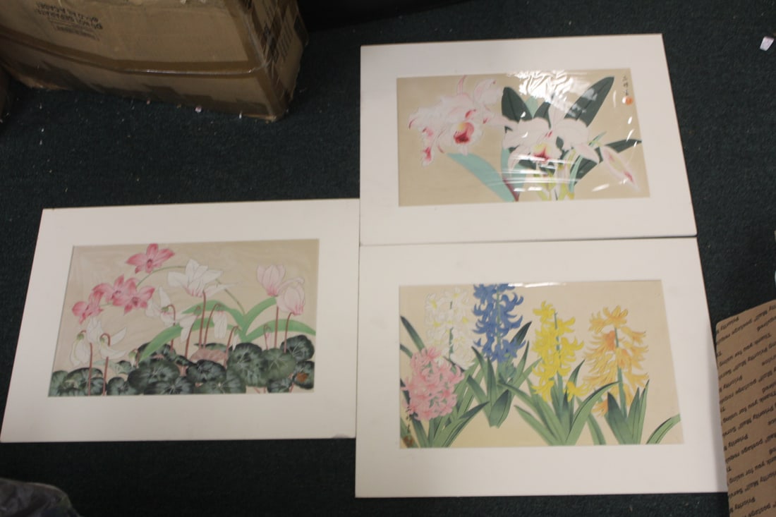 Set of 3 Masaharu Aoyama Japanese Woodblock Prints: overall: 20" x 15" - sight: 15.25" x 9.75" 