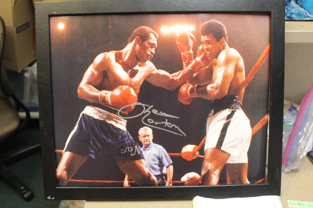 Signed Ken Norton Picture: framed - no glass - with COA - overall= 18" x 22" 