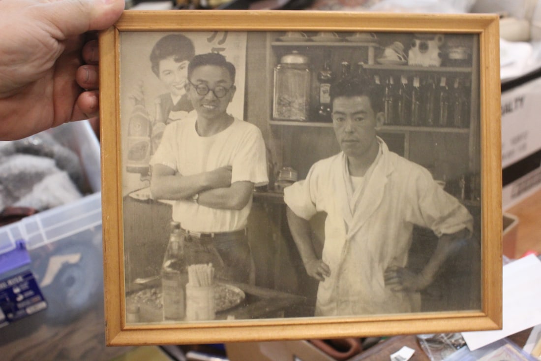 Old Chinese Black and White Photograph: of a noodle restaurant? - framed - 10 7/8" x 8 7/8" - 1950's 