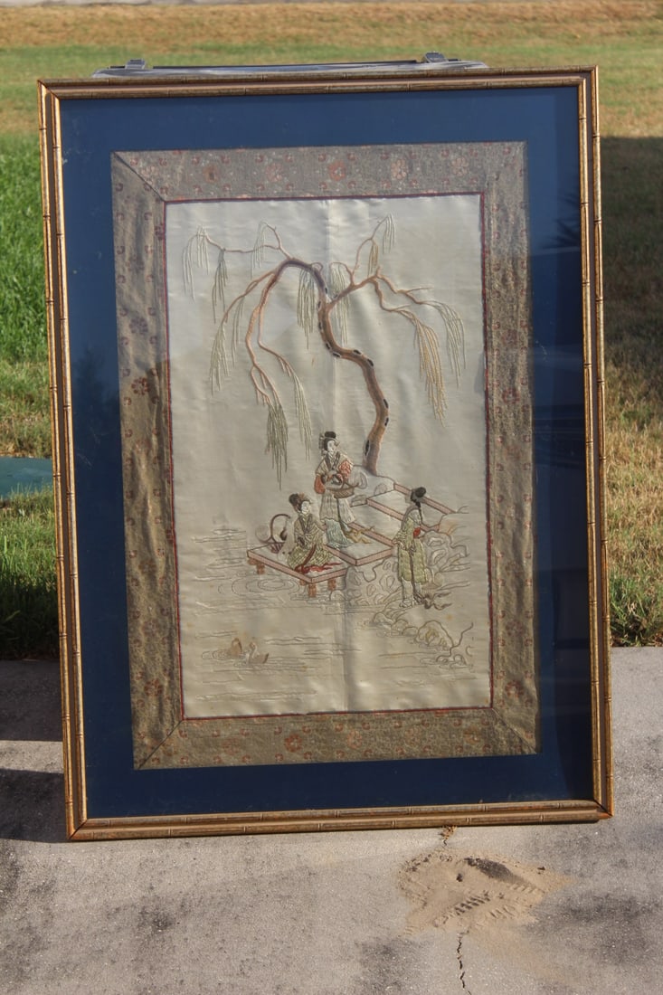 Vintage Chinese Embroidery/Kesi: framed - 45 1/4" x 33" 