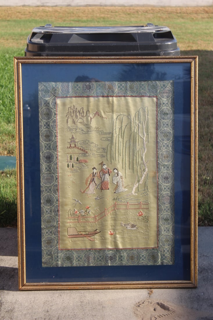 Vintage Chinese Embroidery/Kesi: framed - 40 1/2" x 31 1/2"
