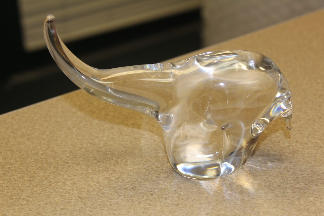 Signed Crystal Elephant: signed: FM Ronneby Sweden Konstglas - 6" across