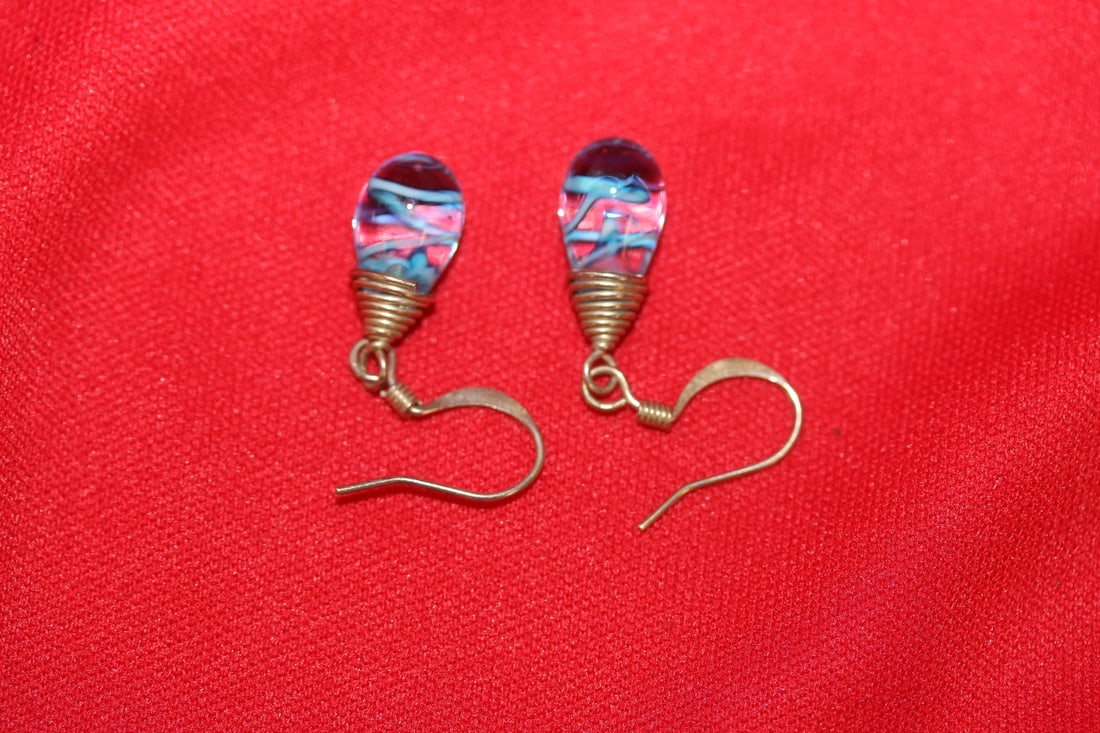 A Pair of Sterling and Art Glass Earrings: as shown