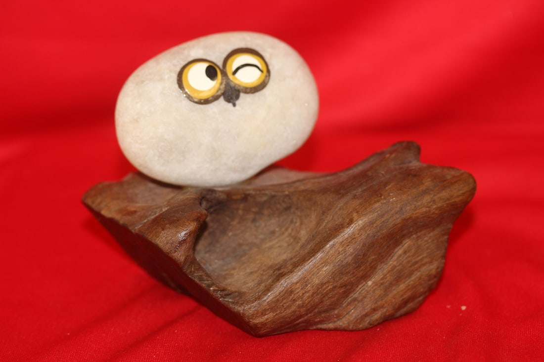 An Owl: Made out of stone and wood - 4 3/4" across