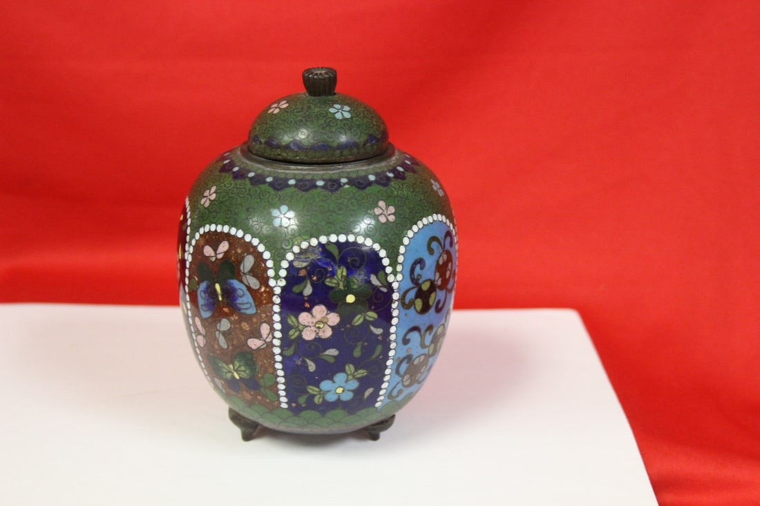 A Japanese Cloisonne Jar: Small bruise as pictured - 5 1/4" tall