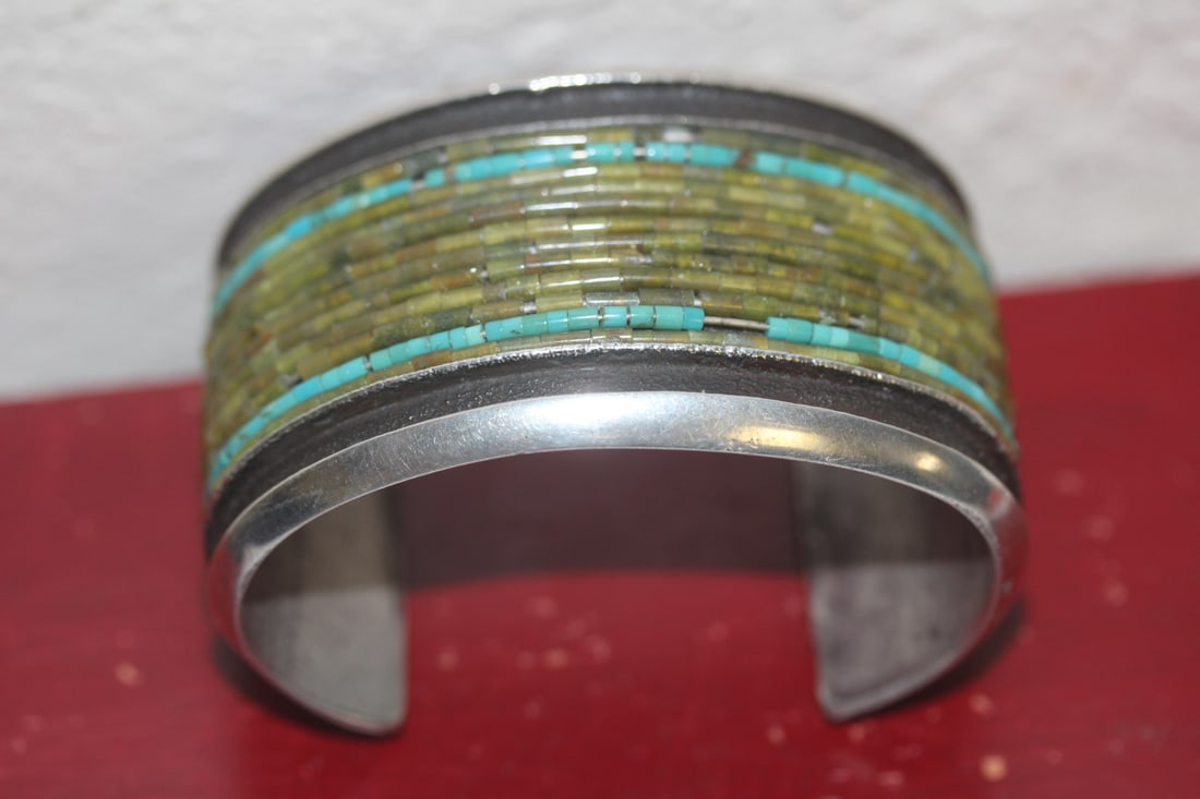 Native American Sterling Bracelet: most likely Hopi - sterling /coral bracelet - bear claw mark - 130 grams