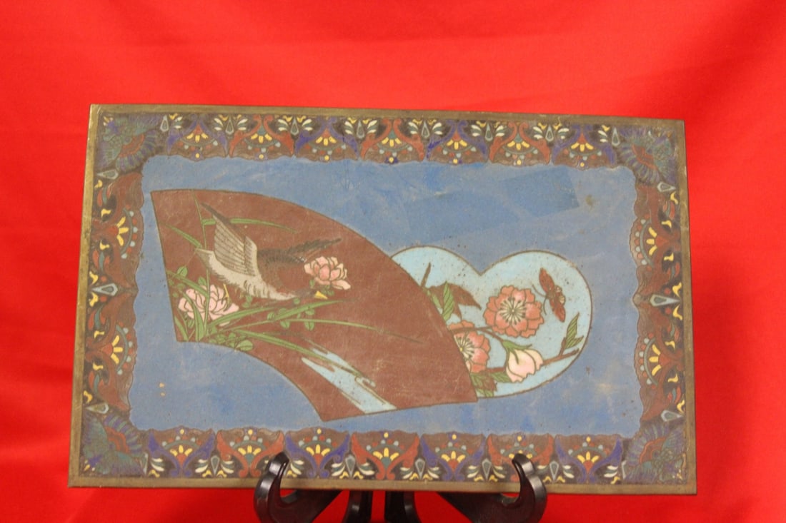 Antique Japanese Cloisonne Plate: 10" x 6 1/4" - 19th century