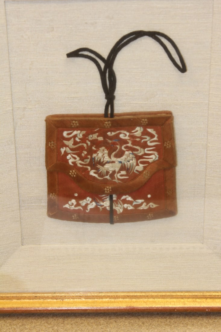 Framed Chinese Silk Purse: antique - overall= 12" x 14 3/8"