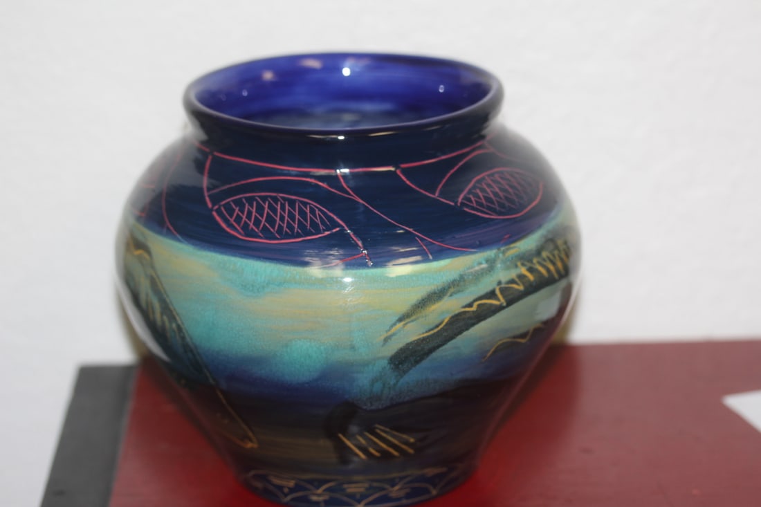 Signed Ceramic Fish Pot - 4