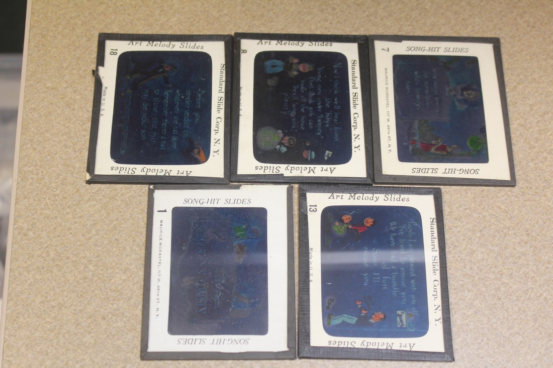 Lot of 5 Art Melody Glass Slides: as shown