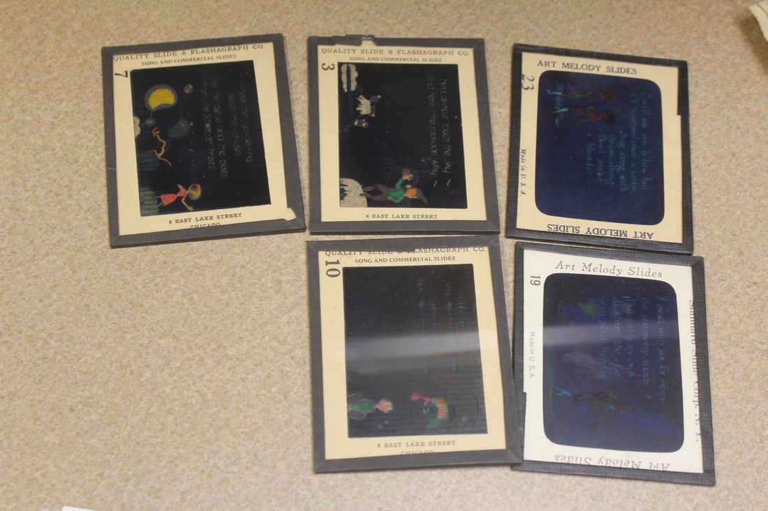 Lot of 5 Art Melody Glass Slides: as shown