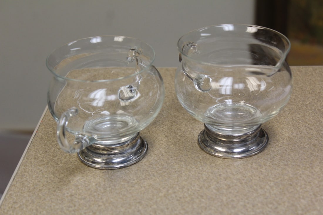 Pair of Sterling Rim Cream and Sugar Container: tallest= 3 1/4" - marked sterling