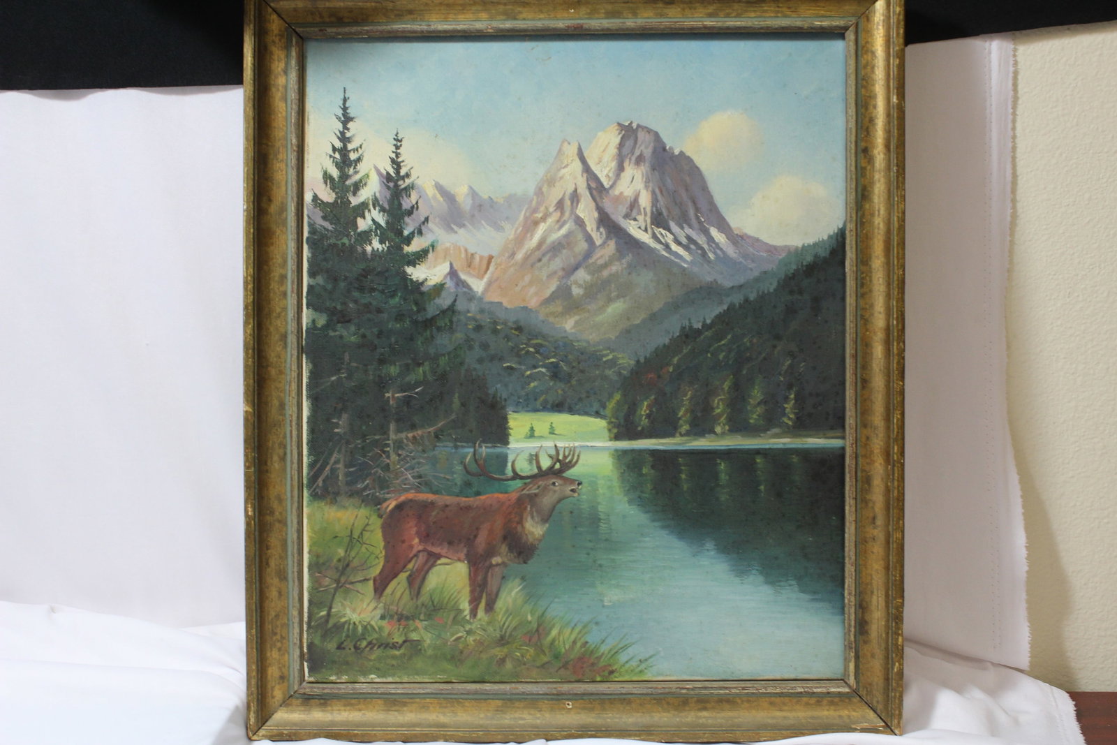 A Signed Oil on Canvas: signed: L.Christ - overall= 15" x 17 1/4"