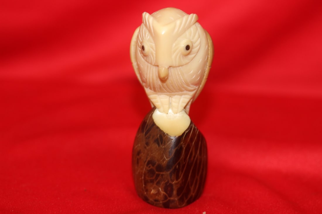 An Owl: Made out of bone or nut - 3 1/2" tall