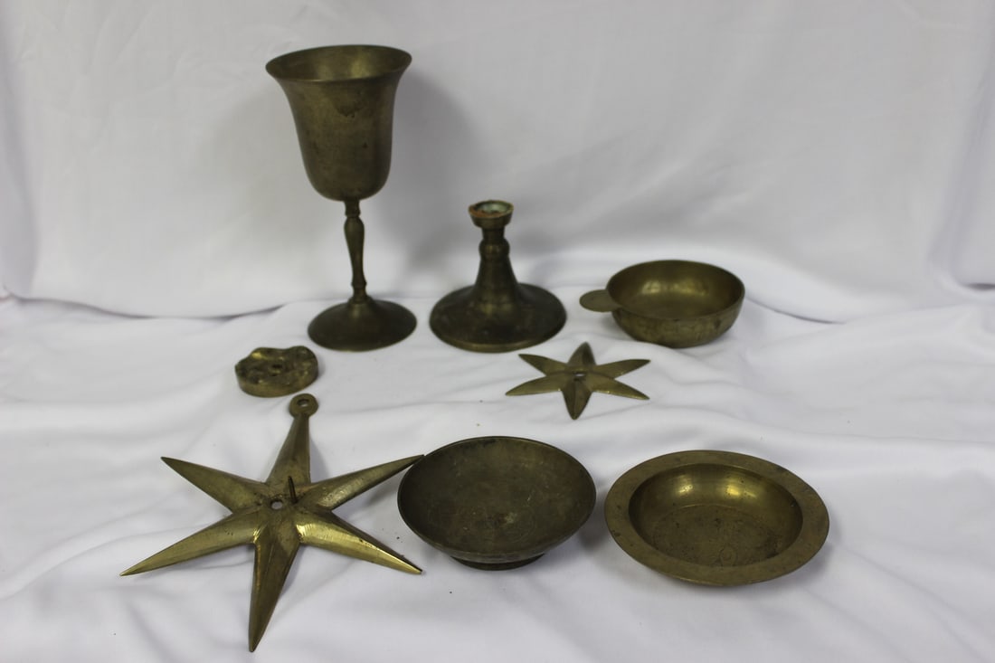 Lot of 8 Brass Items: some marked China - tallest= 6 1/4"