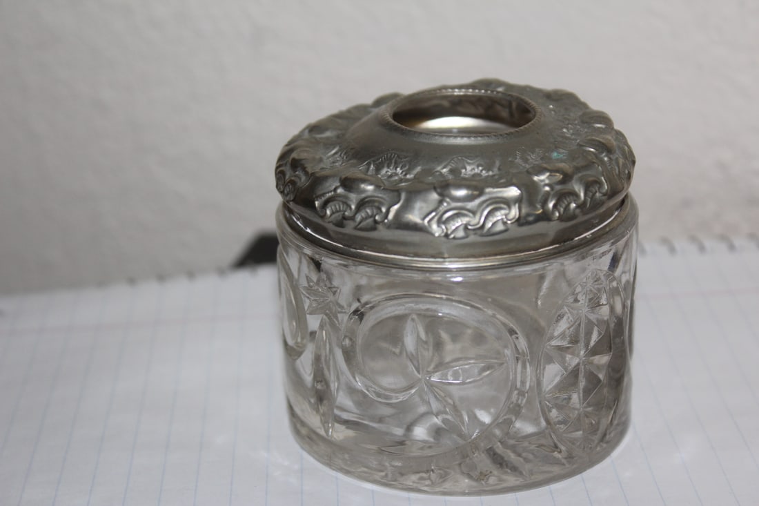Silverplate Hair Retriever: silverplate and press glass - 3 inches tall