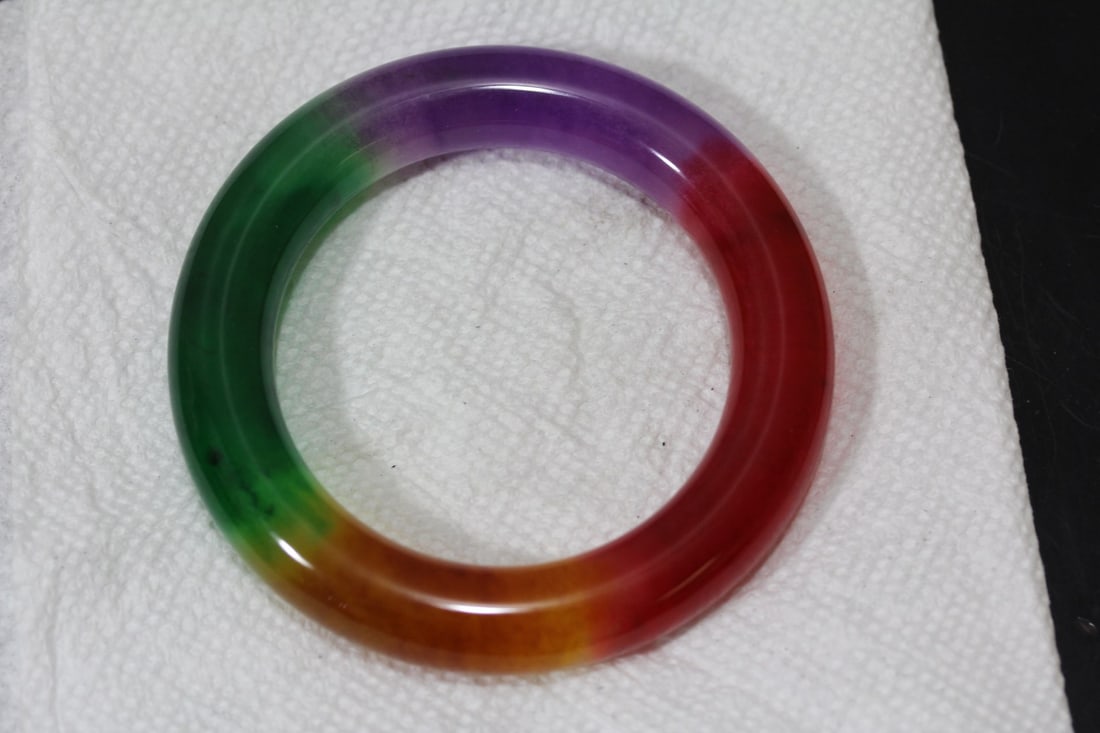 A Thick Multicolor Jadeite Bangle Bracelet - 2