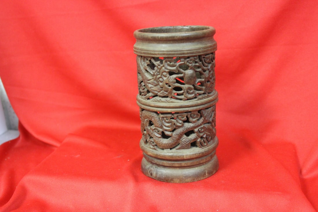 A Dragon Bamboo Brush Pot: chinese - 5 1/8" tall