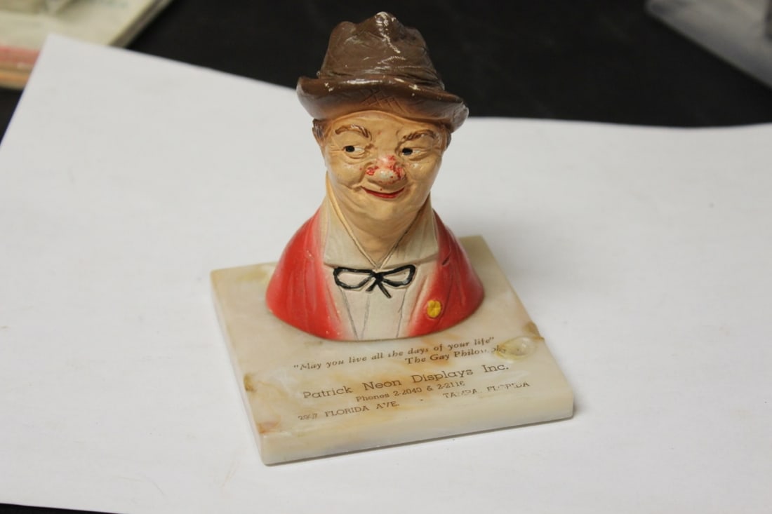 Gay Philosopher Display: please note: burn mark - 3 1/4" square