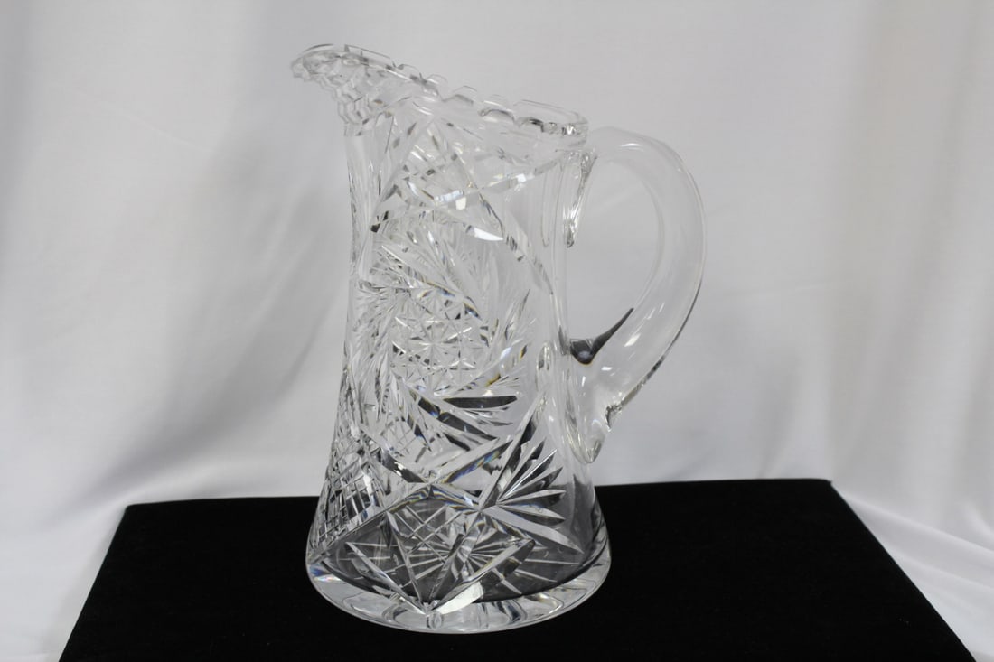 Cut Glass Pitcher: 9" tall