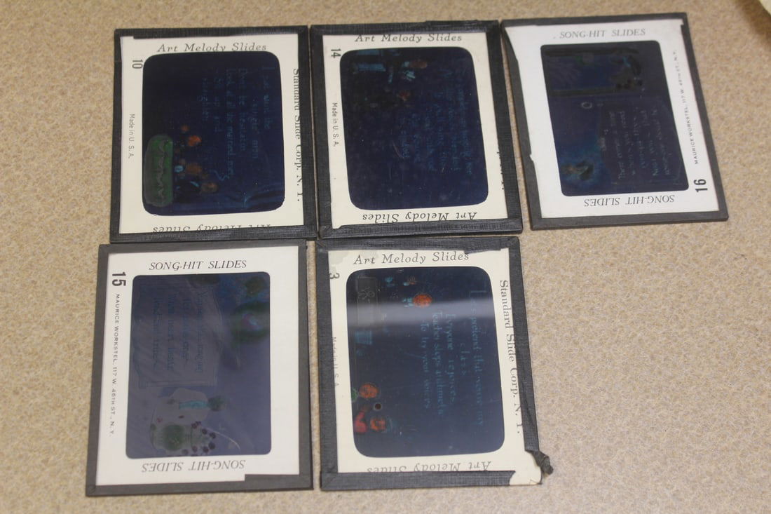 Lot of 5 Art Melody Glass Slides: as shown